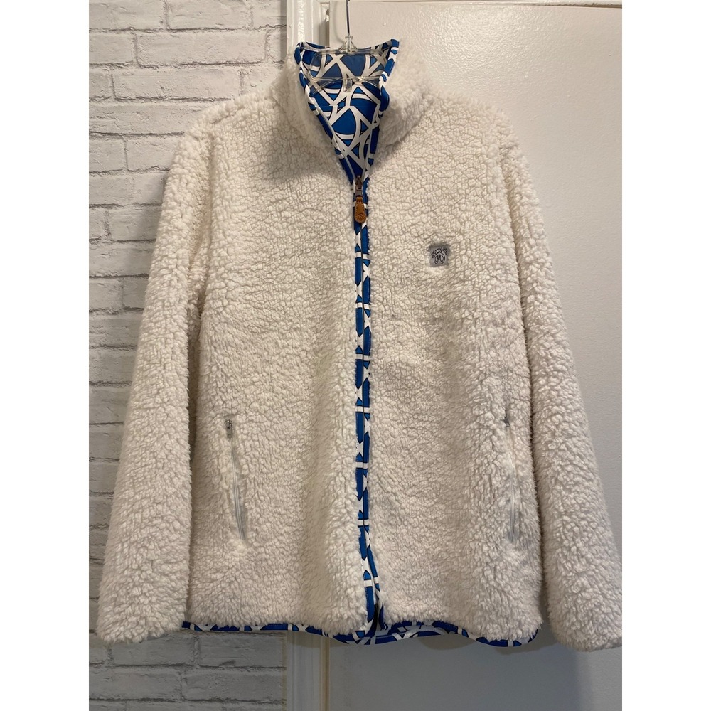 USA Palm Pullover Mens S Reversible Sherpa Fleece Quarter Zip Patterned Lined